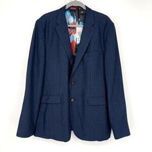 Ted Baker Balrhot Linen Herringbone‎ Suit Jacket Navy Size 6 US 2XL